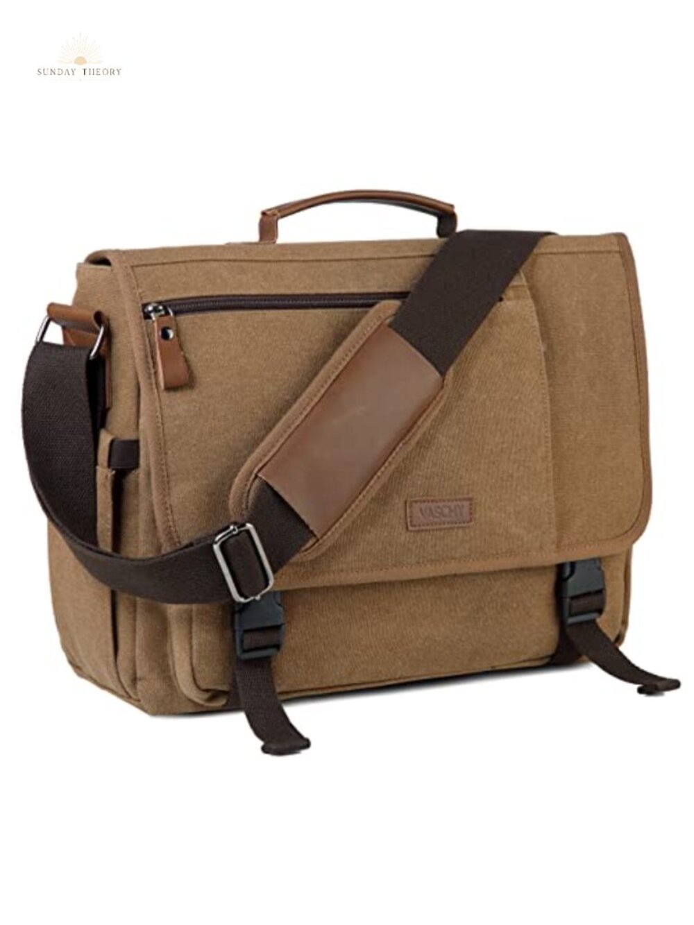 Waxed Canvas Messenger Bag 15.6" Laptop Water Resistant Adjustable Strap